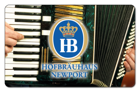 Hofbrauhaus logo, green accordion as background